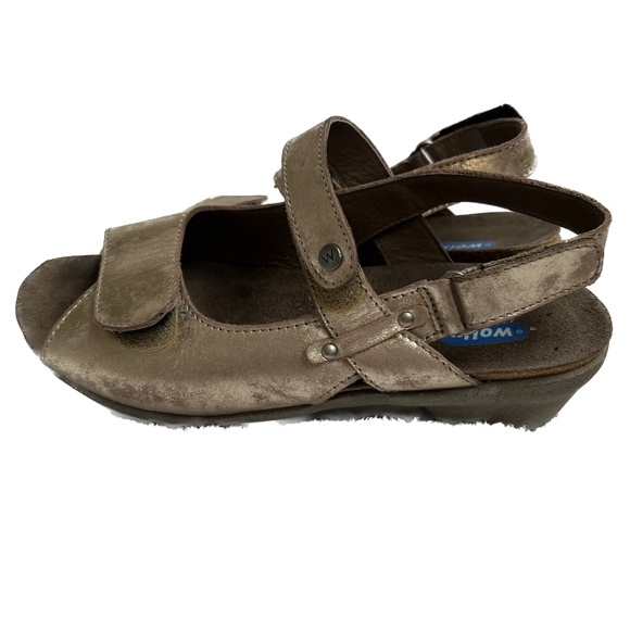 Wolky Sandals 2 Strap Comfort Hook & Loop Mottled Gold Size 38 US Size 7 - Picture 4 of 9